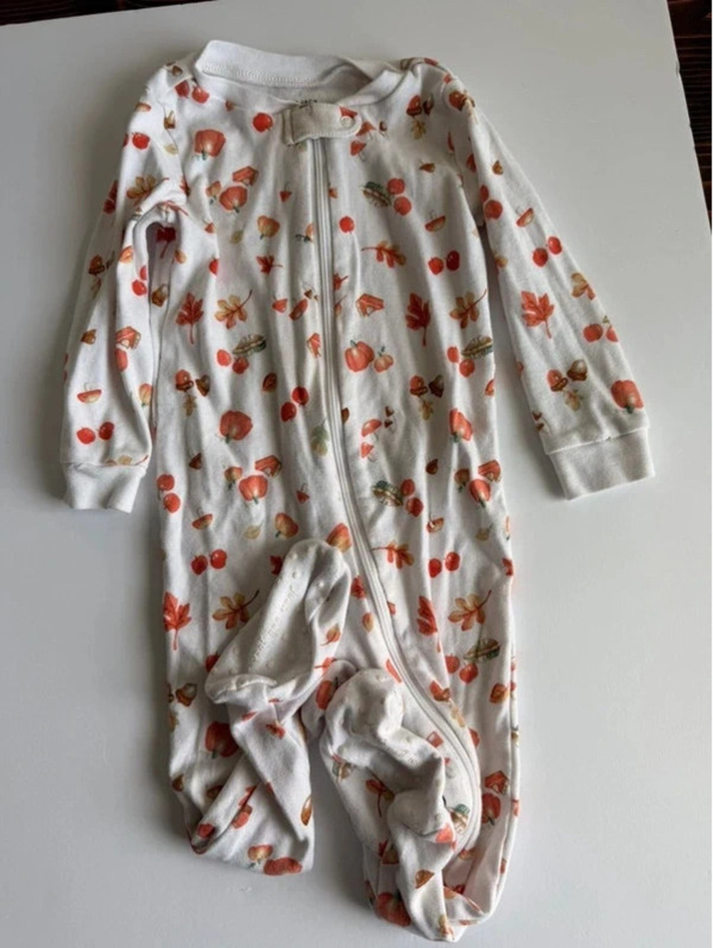 Janie and Jack Fall Pumpkin Pie Acorn Footed Pajamas Size 12-18M